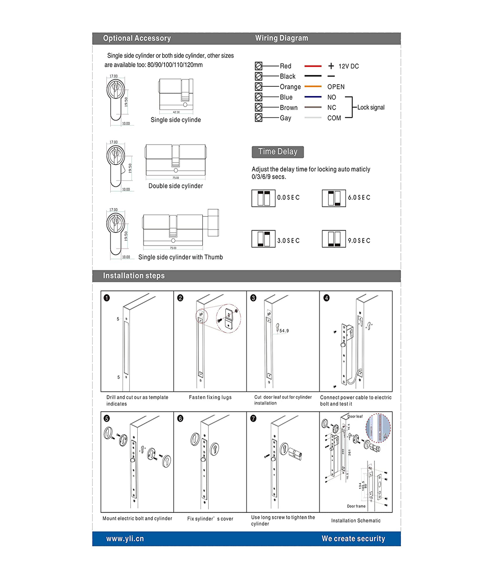 Electric Drop Bolt Lock Key & Manual Open Fail Secure Electric Manual Open  with Cylinder